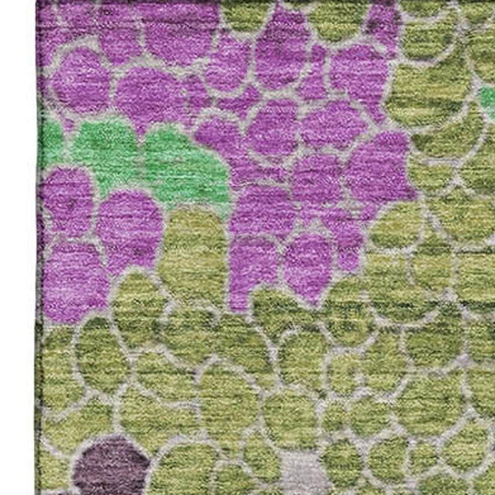 10' X 14' Geometric Washable Area Rug With UV Protection (707695) - Fern Green / Eggplant / Blush