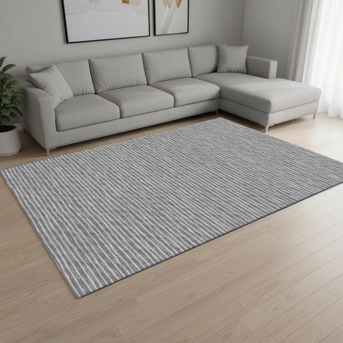 10' X 14' Striped Washable Area Rug With UV Protection (645229) - Gray / Ivory