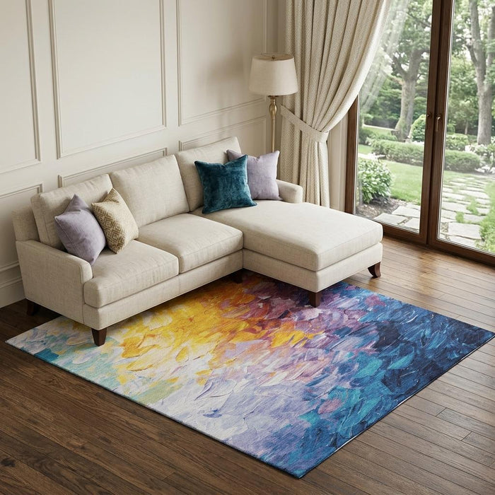 10' X 14' Abstract Washable Area Rug With UV Protection (696728) - Gold / Yellow / Teal