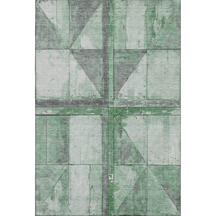 10' X 14' Geometric Washable Area Rug With UV Protection (706511) - Green / Gray
