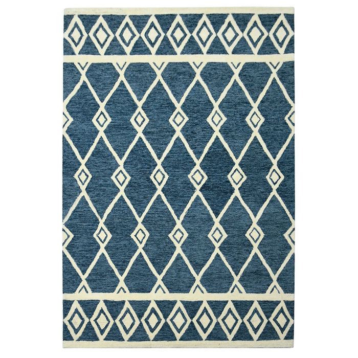 8' X 10' Wool Argyle Hand Hooked Area Rug - Blue And Ivory