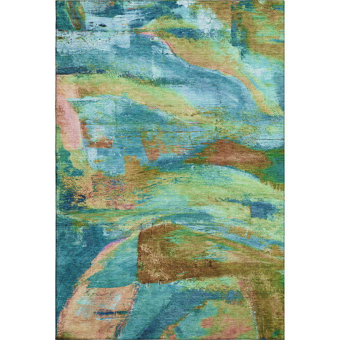 10' X 14' Abstract Washable Area Rug With UV Protection (715591) - Teal / Blush