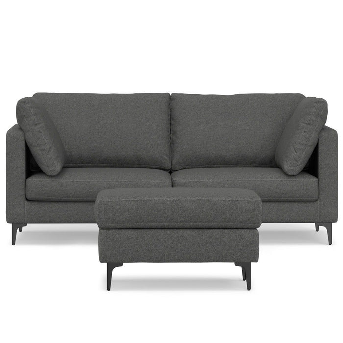 76" 2 Piece Living Room Set Fabric Sofa With Ottoman With Black Legs - Gray