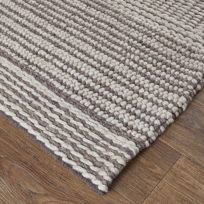 8' X 10' Wool Striped Hand Woven Area Rug (744305) - Ivory / Brown