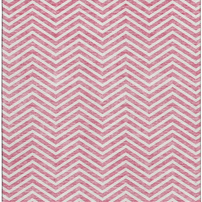 10' X 14' Chevron Washable Area Rug With UV Protection (674269) - Pink / Ivory