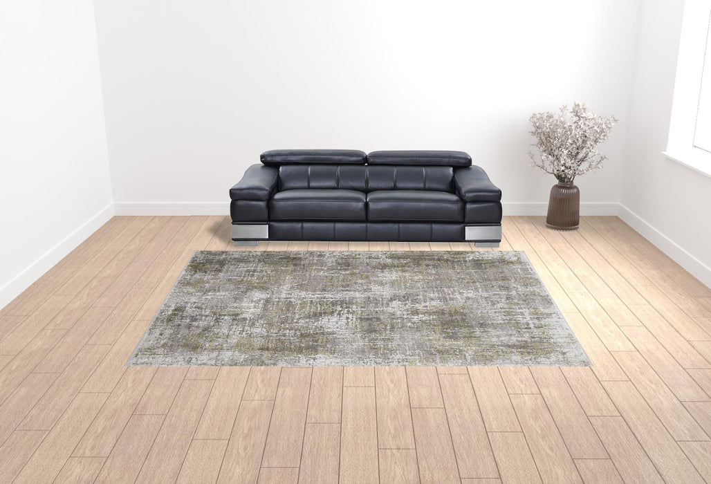 10' x 13' Abstract Area Rug With Fringe - Green Gray And Ivory