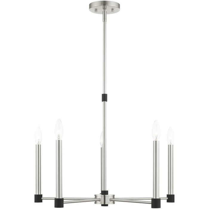 5-Light Dimmable Chandelier With Shades - Nickel / Pearl Silver