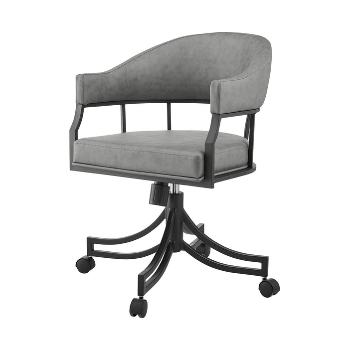 Upholstered Faux Leather Open Back Dining Arm Chair With Wheels - Gray