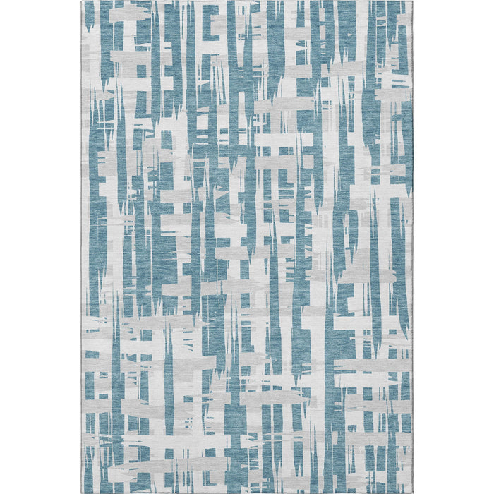 10' X 14' Striped Washable Area Rug With UV Protection (705713) - Teal / Ivory