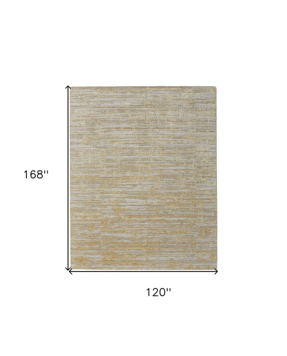 10' x 14' Abstract Hand Woven Wool Blend Area Rug - Yellow And Ivory