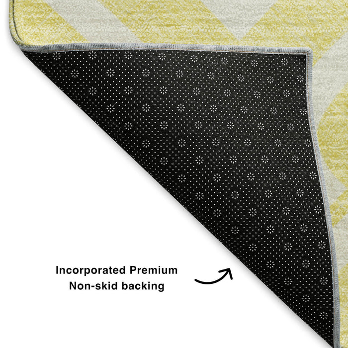 10' X 14' Geometric Washable Area Rug With UV Protection (652605) - Yellow / Ivory