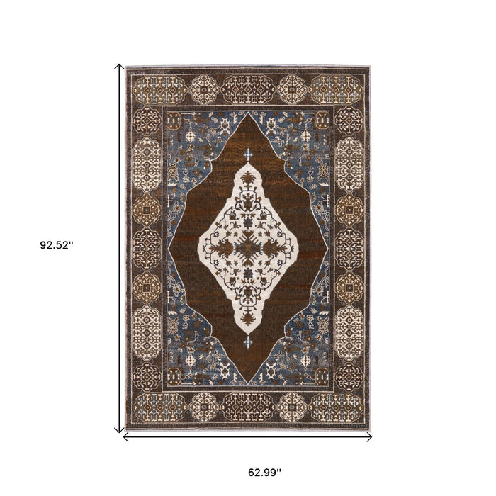 8' X 5' Traditional Medallion Area Rug - Gray And Blue