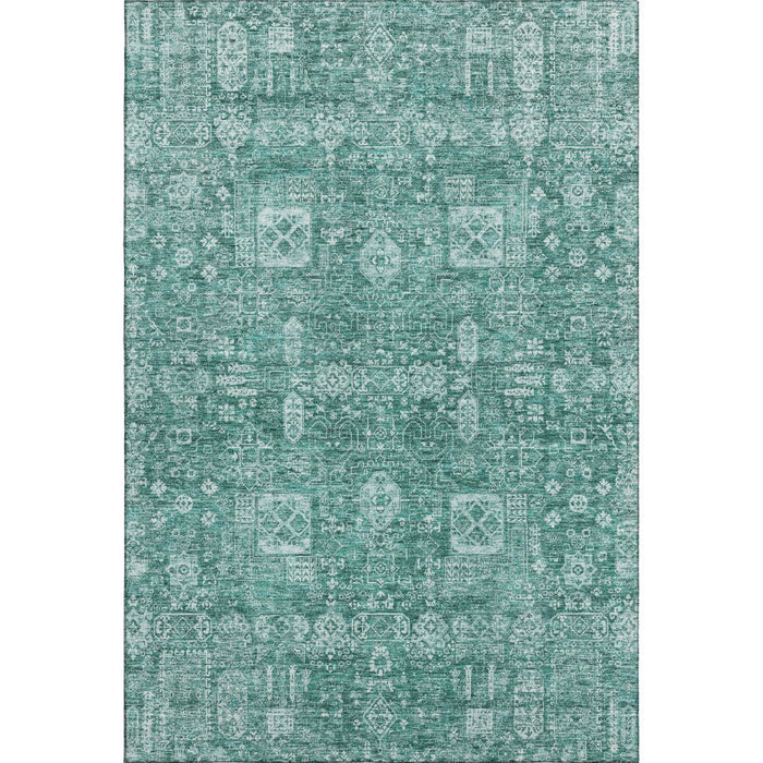 10' X 14' Floral Washable Area Rug With UV Protection (653422) - Teal / Aqua