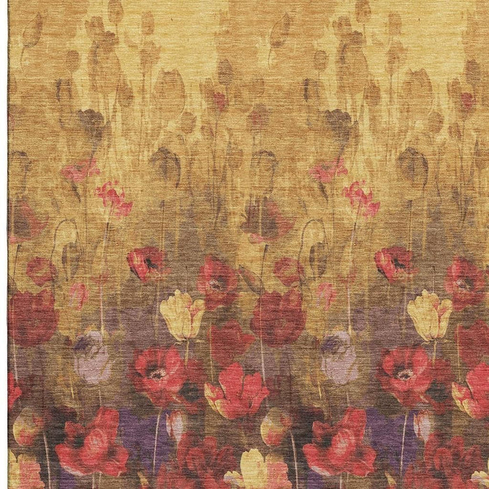 10' X 14' Floral Washable Area Rug With UV Protection (678191) - Gold / Red / Yellow