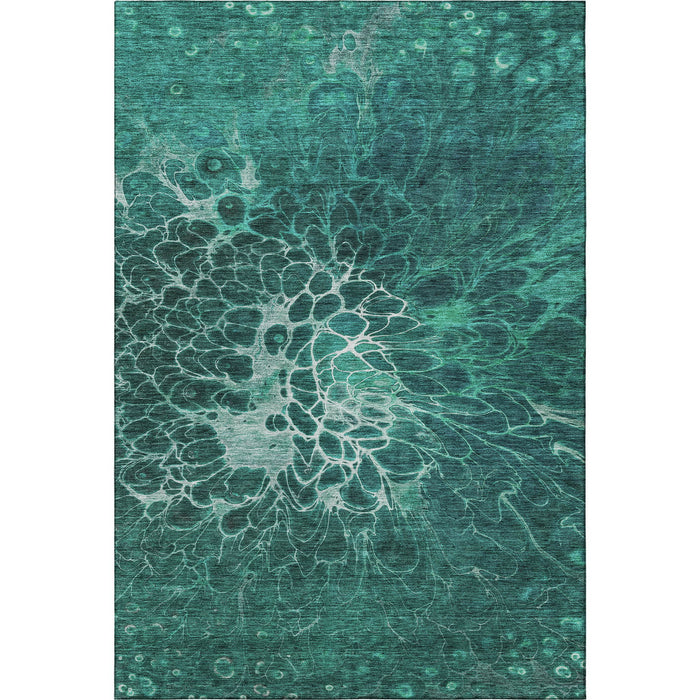 5' X 8' Abstract Washable Area Rug With UV Protection (654586) - Teal / Ivory