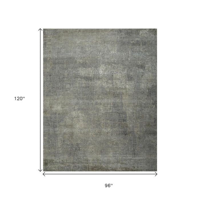 8' X 10' Abstract Hand Knotted Genuine Wool Area Rug - Gray