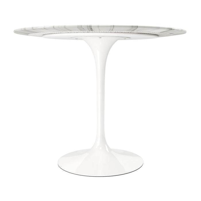 32" Rounded Marble And Metal Pedestal Base Dining Table - White