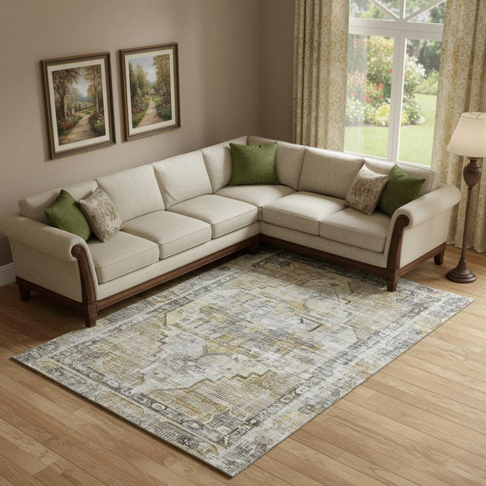 10' X 14' Oriental Washable Area Rug With UV Protection (699382) - Brown / Gray / Silver