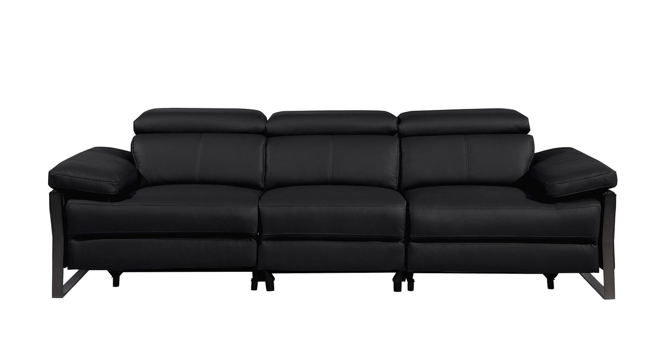 Top Grain Leather Reclining Metal USB Sofa (720326) - Black