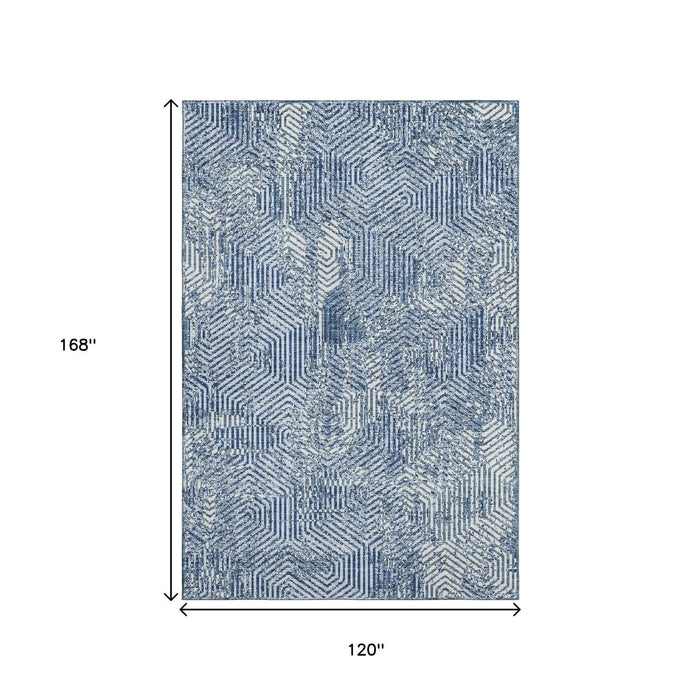 10' X 14' Geometric Washable Area Rug With UV Protection (672524) - Navy Blue / Ivory
