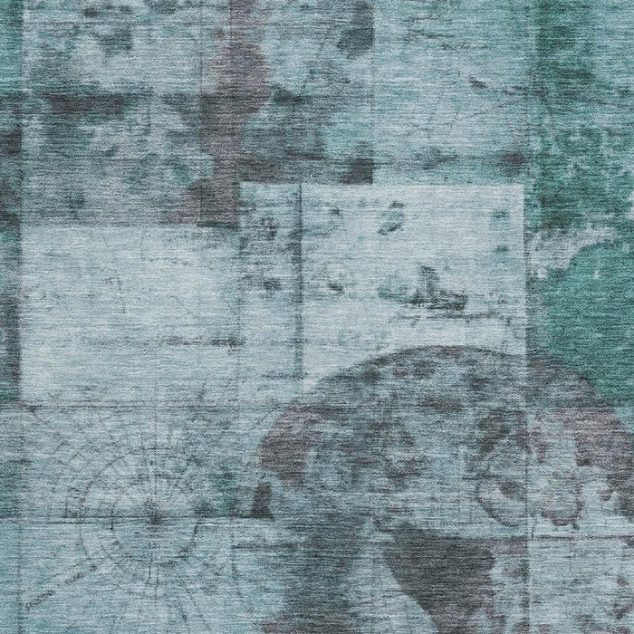 10' X 14' Geometric Washable Area Rug With UV Protection (707671) - Teal / Gray