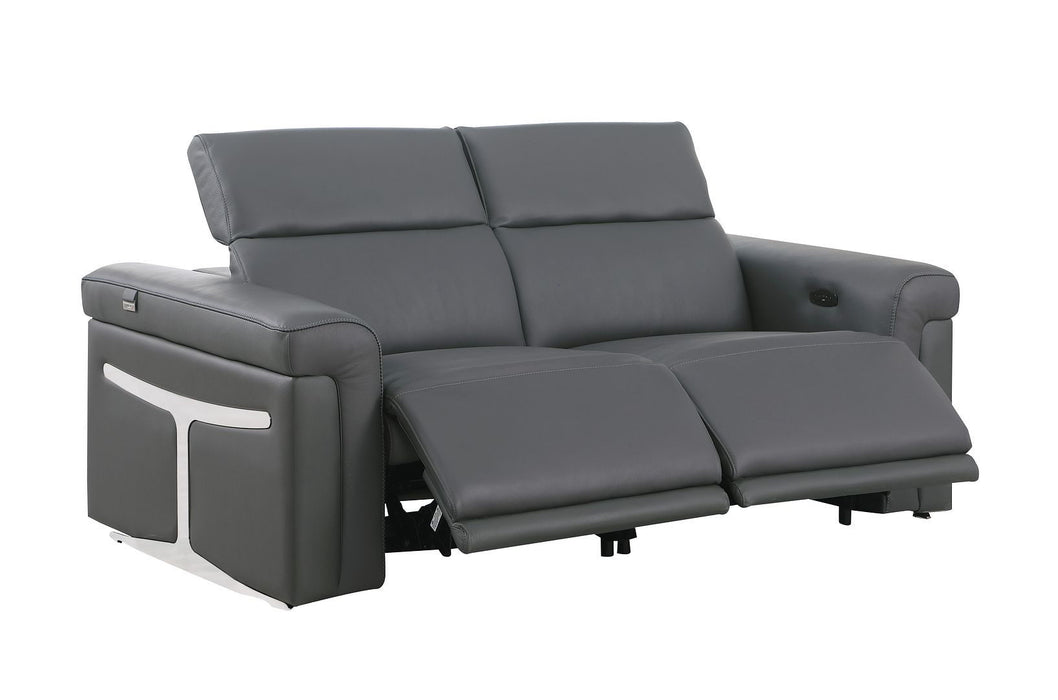 Italian Leather Power Reclining Loveseat (720487) - Dark Gray / Black