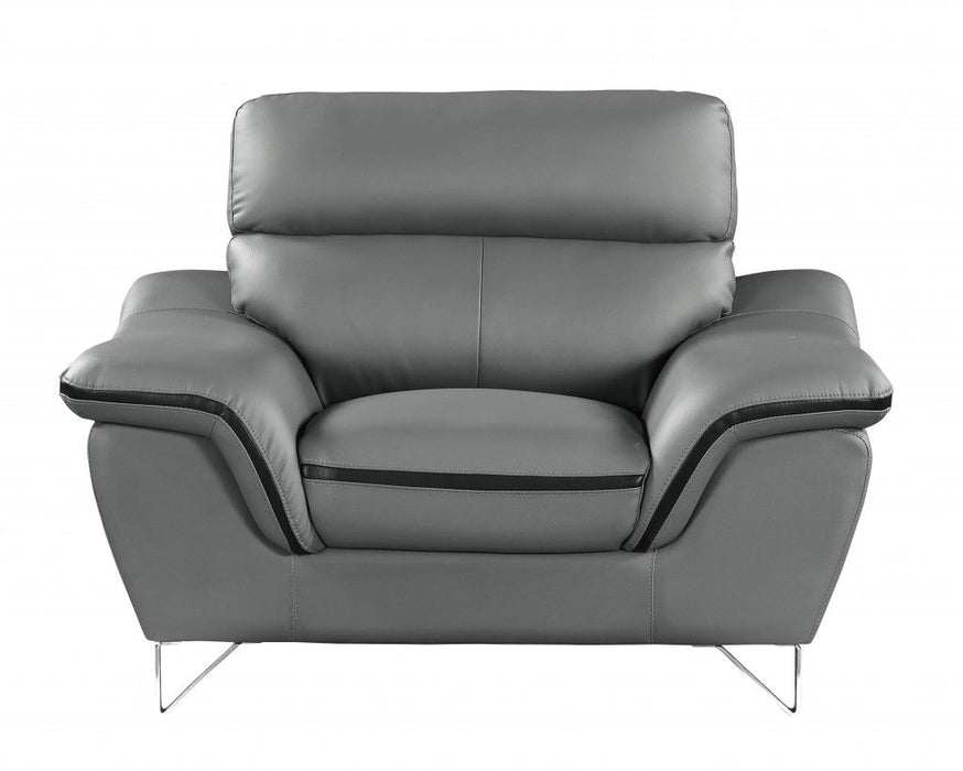 Leather Match Solid Color Pillow Top Arms Silver Legs - Gray