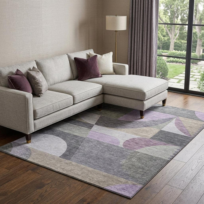 10' X 14' Geometric Washable Area Rug With UV Protection (696578) - Purple / Gray / Beige