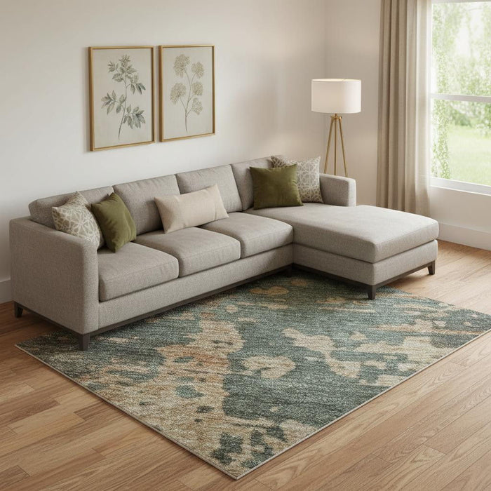 10' X 14' Abstract Washable Area Rug With UV Protection (697668) - Pale Aqua / Copper / Beige