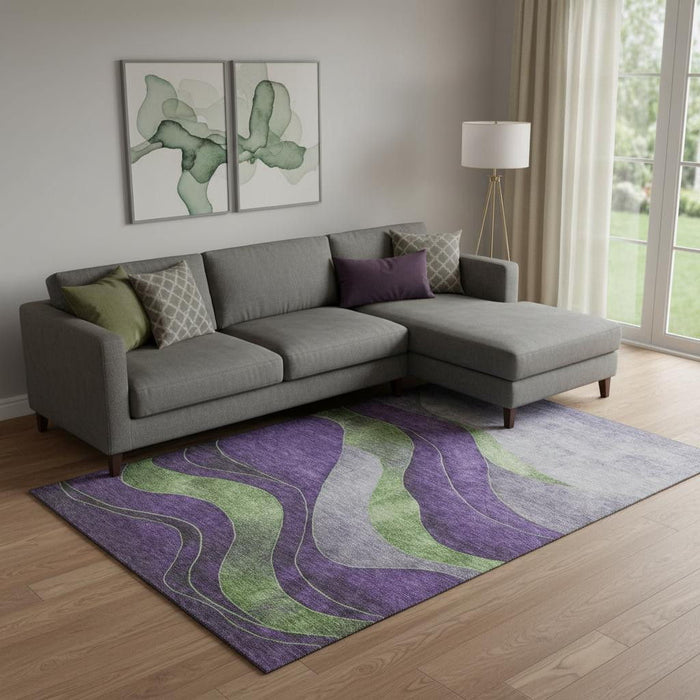 10' X 14' Abstract Washable Area Rug With UV Protection (707149) - Purple / Green