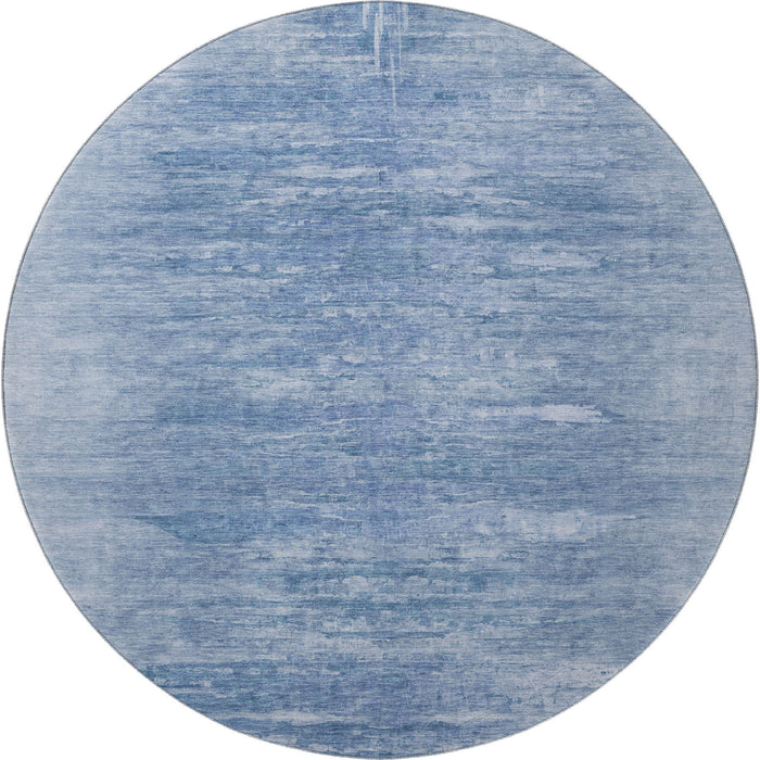 8' Abstract Washable Round Rug With UV Protection - Blue And Ivory