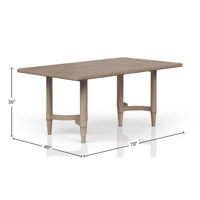 Counter height dining table in sand color by Bernards Furniture, with a smooth surface and sturdy legs for casual dining spaces.