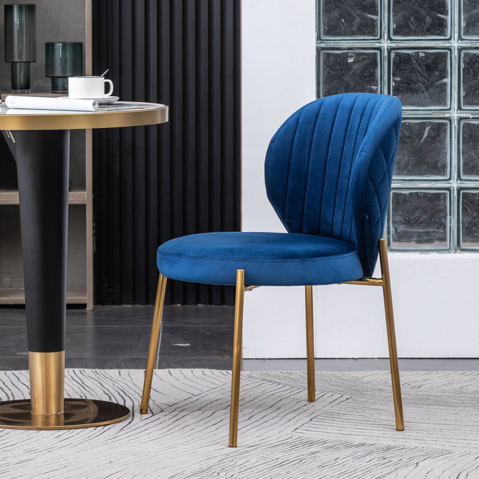 Giga Amoa contemporary velvet blue dining chair with sleek side chair design and plush upholstery.
