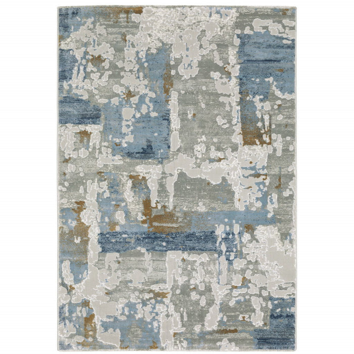 6' x 9' Abstract Power Loom Stain Resistant Area Rug - Gray Blue Navy Ivory And Brown
