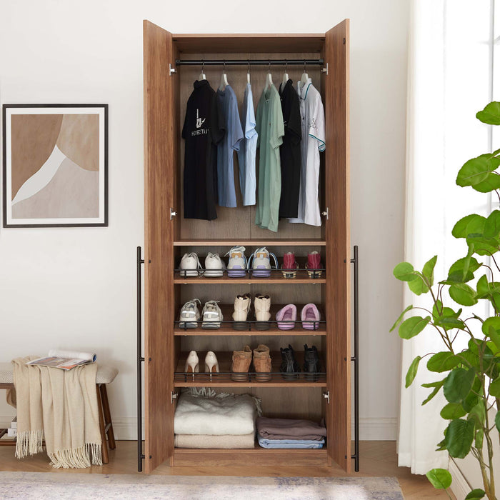 Manhattan Comfort Manhattan Lee wardrobe closet with hanging rod and shoe shelves, showing a modern bedroom storage solution.