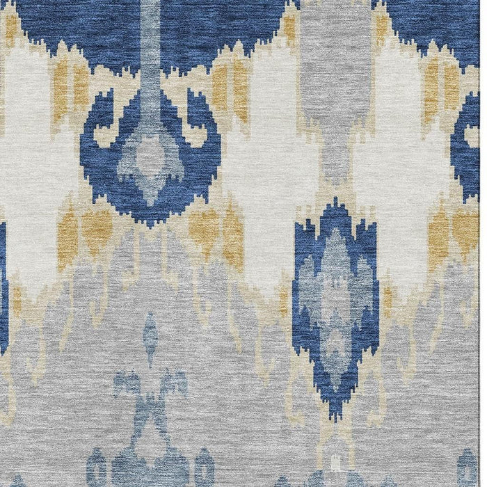 9' X 12' Ikat Washable Area Rug With UV Protection - Navy Blue