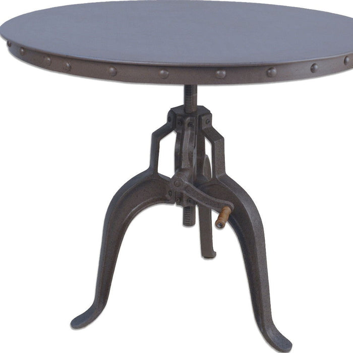 36" Industrial Adjustable Crank Round Top Dining Table. - Gray