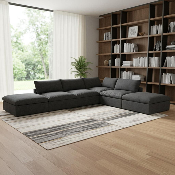 2 Piece Living Room Set Blend Modular Sofa With Ottoman Storage - Black