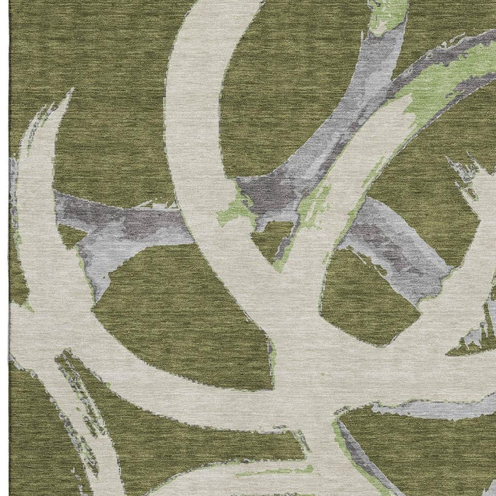 10' X 14' Abstract Washable Area Rug With UV Protection (680271) - Olive Green / Gray / Beige