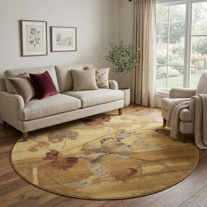 8' Floral Round Rug (556098) - Beige / Red / Orange