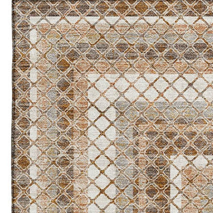 10' X 14' Geometric Washable Area Rug With UV Protection (710873) - Chocolate / Ivory / Beige