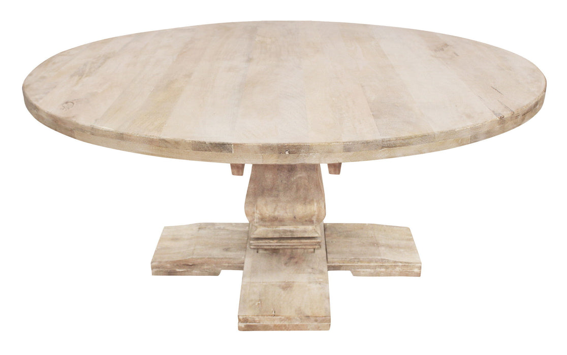 70" Rounded Solid Wood Pedestal Base Dining Table - Brown