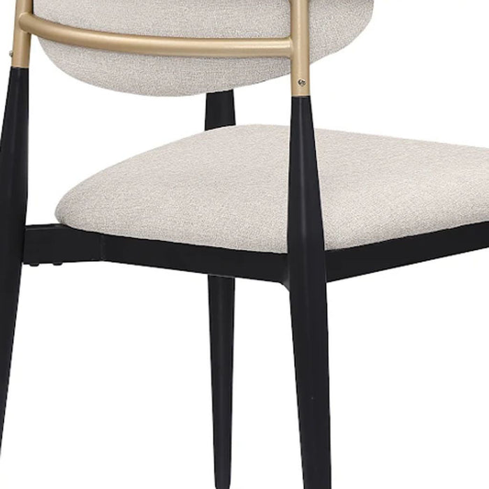 Fabric Partially Open Back Dining Arm Chairs (Set of 2) - Beige / Gold / Black