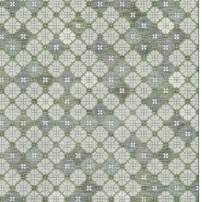 10' X 14' Geometric Washable Area Rug With UV Protection (705311) - Mint Green / Ivory