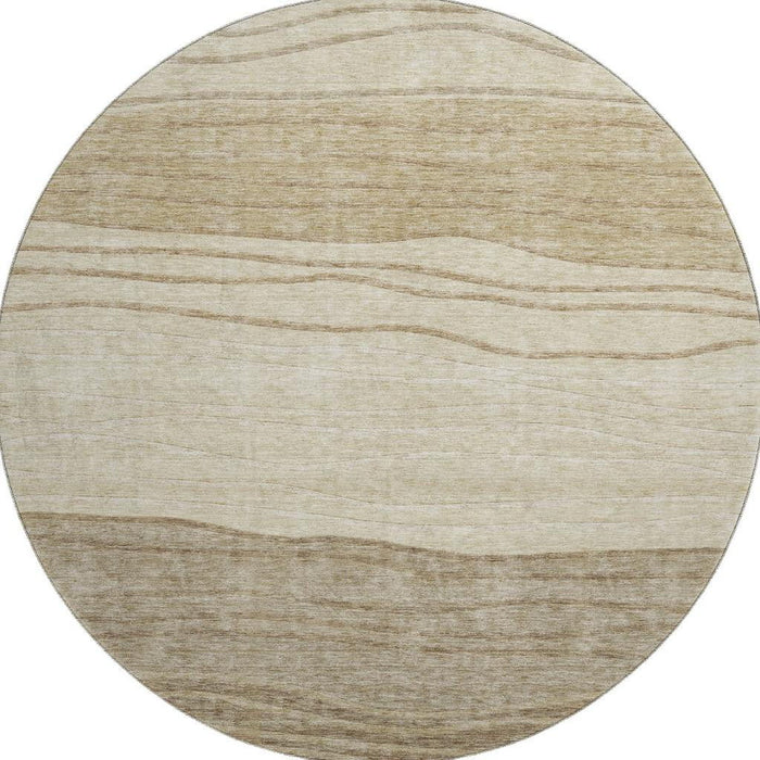 8' Striped Washable Round Rug With UV Protection - Beige And Brown
