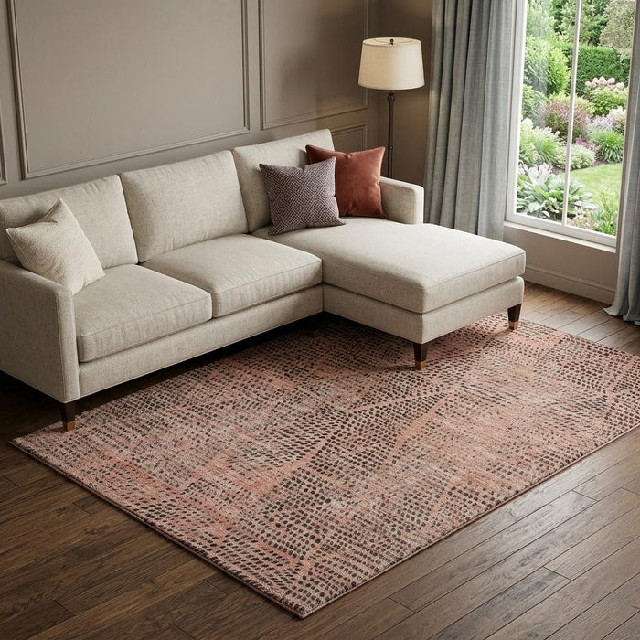 10' X 14' Diamond Washable Area Rug With UV Protection (650608) - Salmon / Charcoal