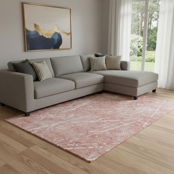 10' X 14' Abstract Washable Area Rug With UV Protection (652821) - Blush / Ivory
