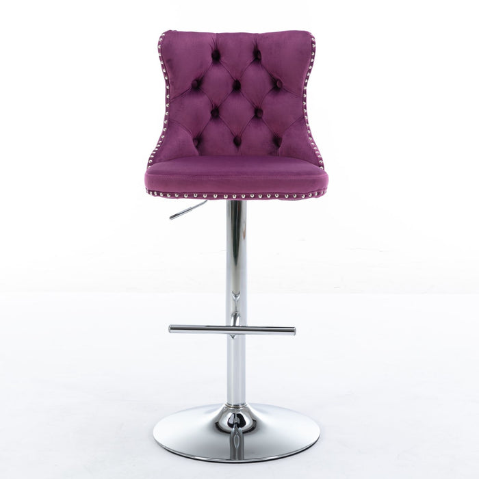 Set of two Giga modern upholstered swivel barstools with tufted backs, adjustable height 25-33", ideal for kitchen island and home pub.