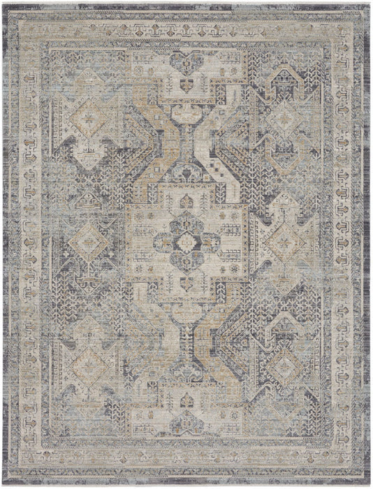 10' X 14' Medallion Distressed Area Rug With Fringe (546445) - Ivory / Charcoal