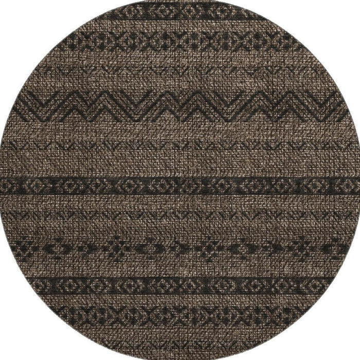 8' Southwestern Washable Round Rug With UV Protection - Chocolate And Gray